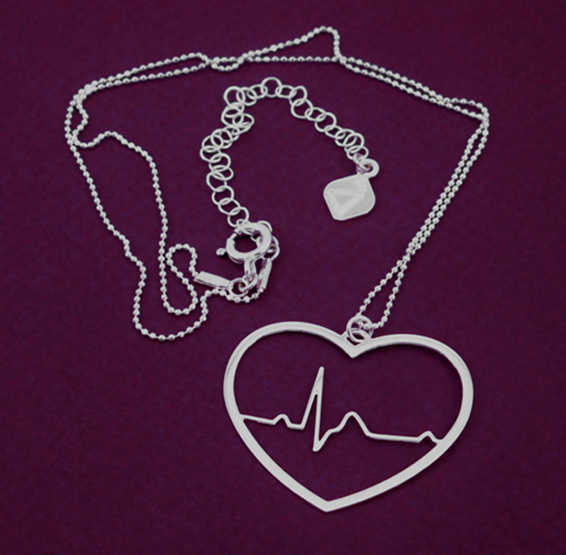 EKG heart silver necklace - Delftia science jewelry