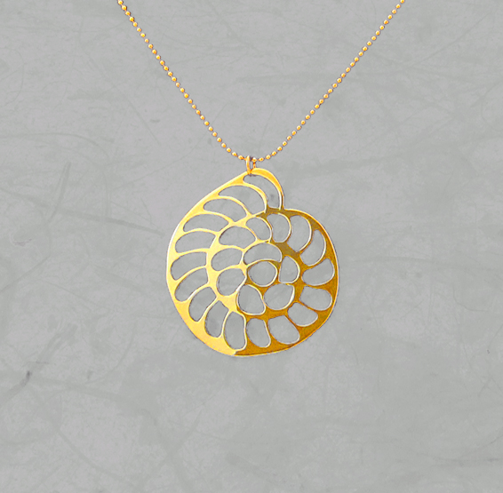 Foraminifera Operculina gold necklace by Delftia science jewelry