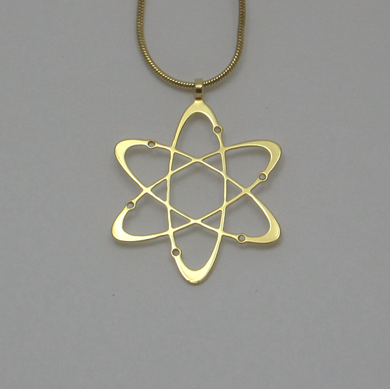 Carbon atom gold necklace by Delftia science jewelry