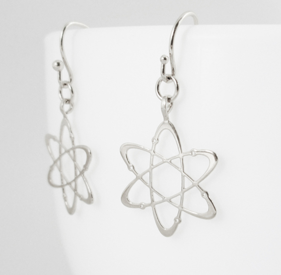 Carbon atom silver earrings by Delftia science jewelry