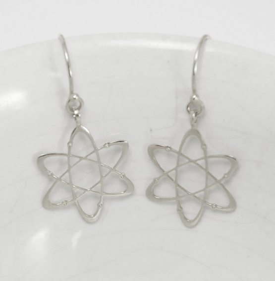 Carbon atom silver earrings by Delftia jewelry