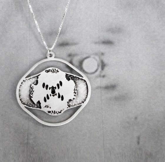 Rosalind Franklin DNA X-ray silver necklace by Delftia science jewelry