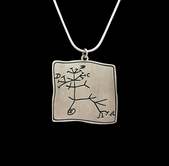 Darwin evolution tree, phylogeny silver necklace by delftia science jewelry