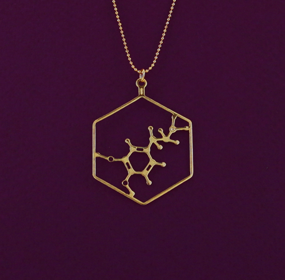 Dopamine molecule gold necklace, by delftia jewelry