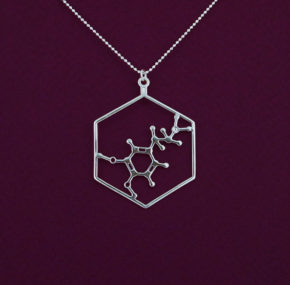Dopamine molecule in silver, from delftia jewlery