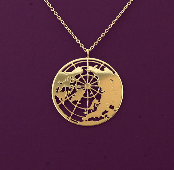 Globe gold necklace by Delftia Science Jewelry