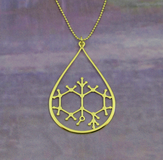 Geosmin molecule in gold, from delftia jewlery