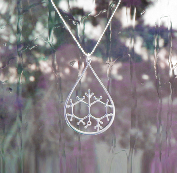 Geosmin molecule scent of rain silver necklace by Delftia science jewelry