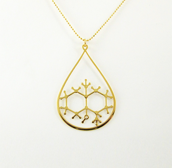 Geosmin molecule necklace in gold by Delftia Science Jewelry