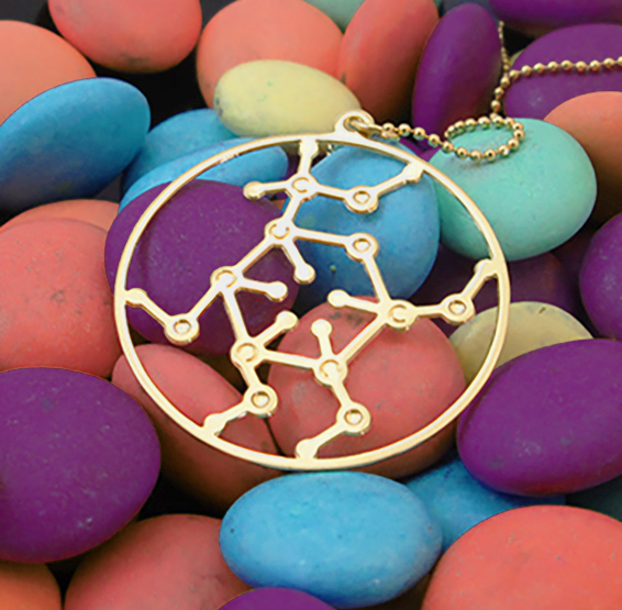 Glucose molecule gold necklace by Delftia Science Jewelry