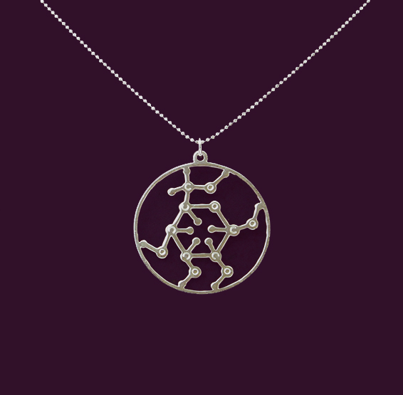 Glucose molecule silver necklace by Delftia science jewelry