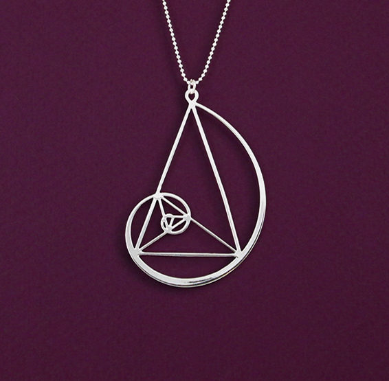 Golden triangle with Fibonacci spiral by Delftia science jewelry