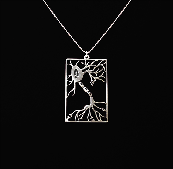 Neuron necklace in silver rectangle - Delftia science jewelry