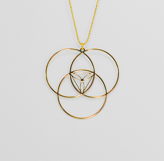 Reuleaux triangle geometric gold necklace by Delftia science jewelry