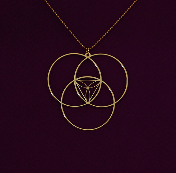 Circles necklace Reuleaux triangle gold by Delftia Science Jewelry