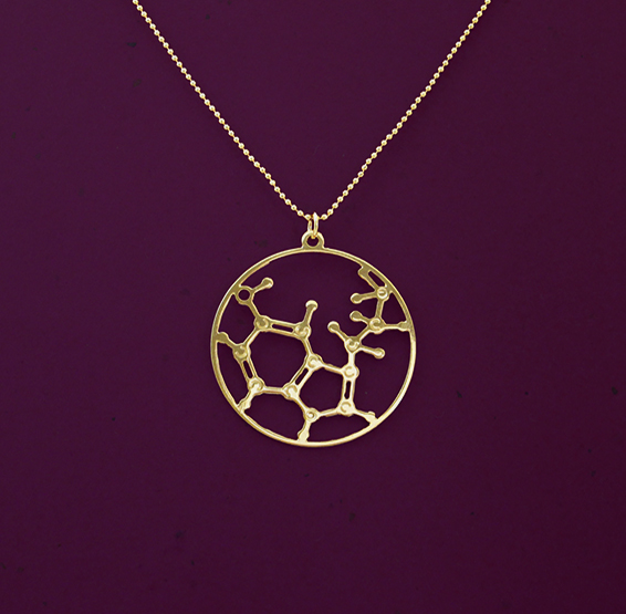 Serotonin molecule gold necklace by Delftia