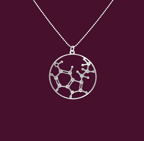 Serotonin molecule silver necklace by Delftia science jewelry