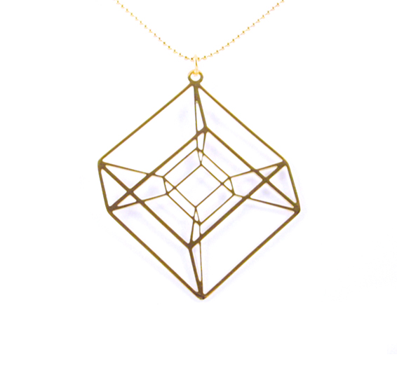 Hypercube Tesseract necklace in gold by Delftia Science Jewelry