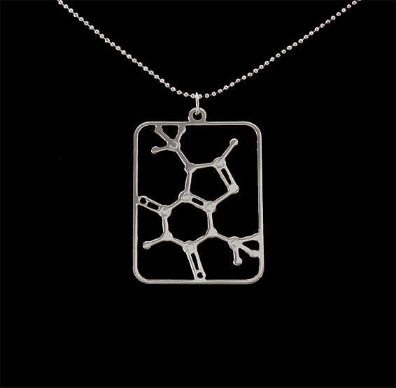 Theobromine silver pendant chocolate necklace by Delftia science jewelry