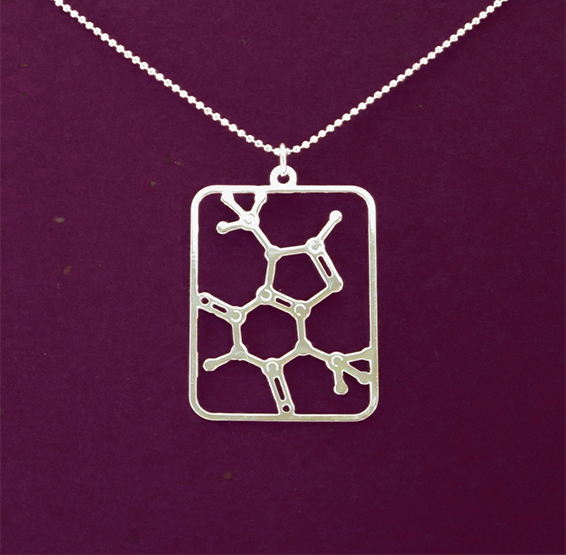 Theobromine chcolate molecule silver necklace by Delftia