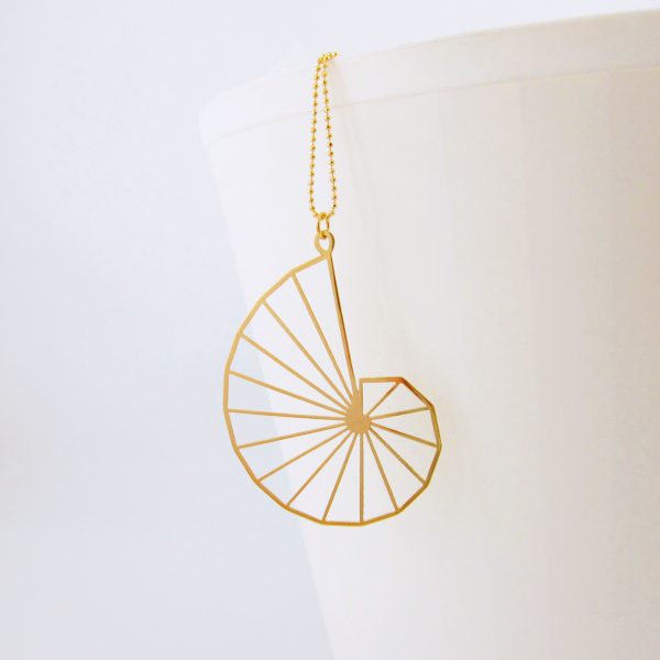 Theodorus spiral geometric gold necklace by Delftia science jewelry