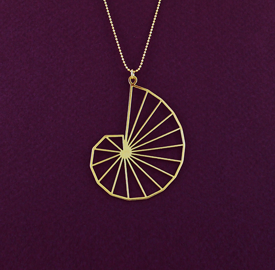 Theodorus spiral geometry gold necklace by Delftia science jewelry