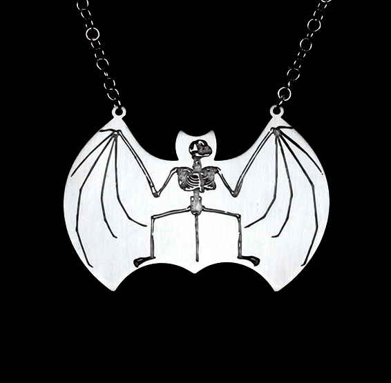 bat anatomy skeleton necklace by Delftia science jewelry