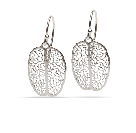 brain earrings silver