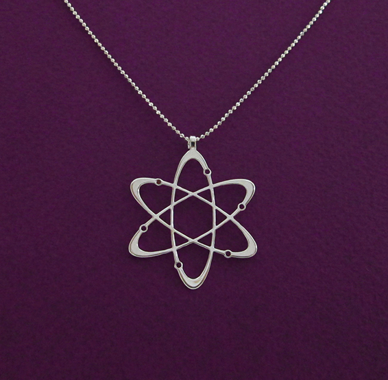 carbon atom necklace in silver By Delftia Science jewelry