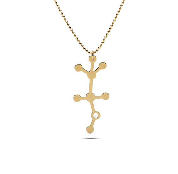 Alcohol molecule gold necklace by Delftia Science Jewelry