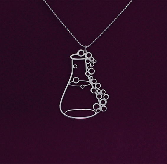 Erlenmeyer flask silver necklace by Delftia Science Jewelry
