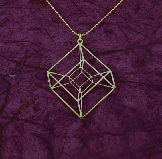 Tesseract hypercube in gold