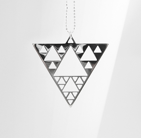 sierpinski triangle fractal silver necklace by Delftia science jewelry