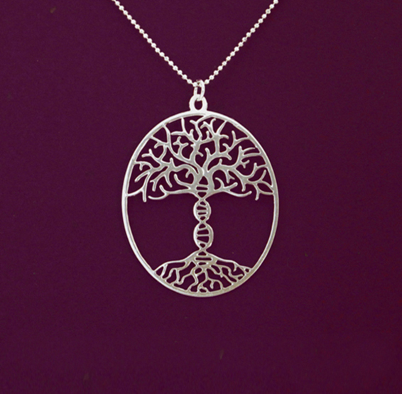 Tree of life with DNA trunk silver necklace by Delftia jewelry