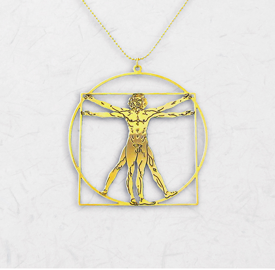 The vitruvian man gold necklace, da vinci, by Delftia jewelry