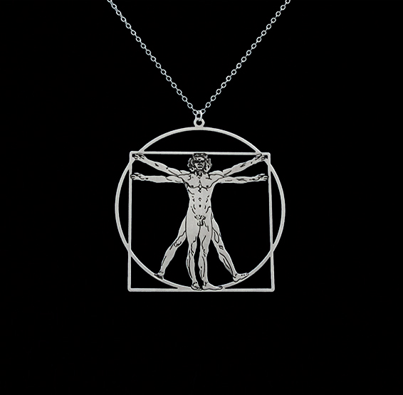 Da Vinci vitruvian man silver necklace by Delftia science jewelry