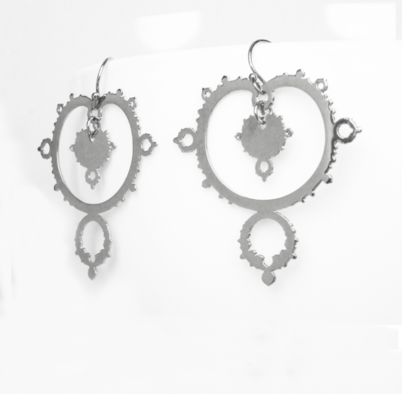 Mandelbrot set fractal earrings in silver