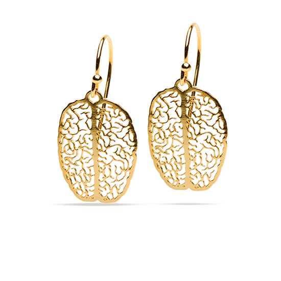 Gold brain earrings by Delftia Science Jewelry