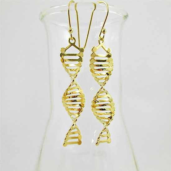 DNA gold earrings by Delftia Science Jewelry