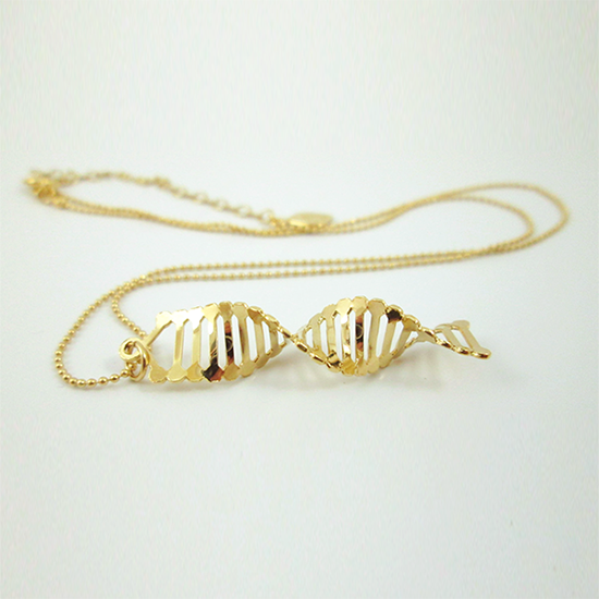 DNA gold necklace double helix by Delftia Science Jewelry