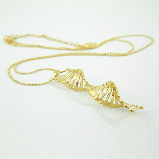 DNA gold necklace double helix by Delftia Science Jewelry