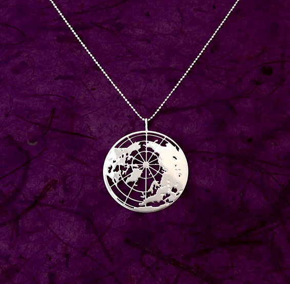 Earth globe silver necklace by Delftia Science Jewelry