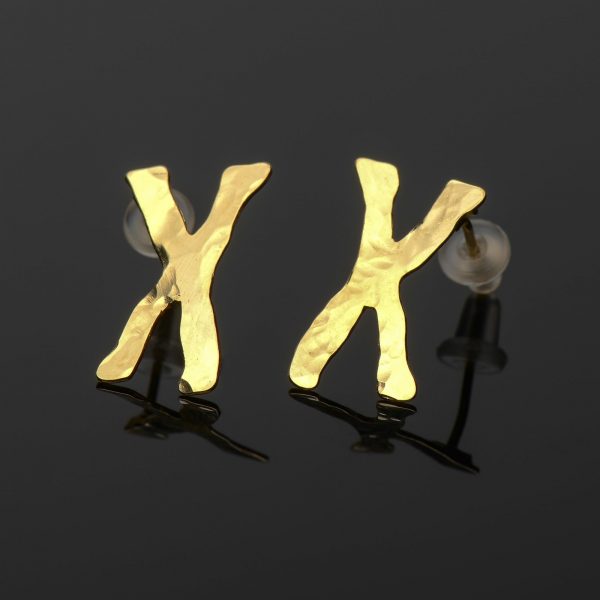 Chromosomes gold earrings by Delftia Science Jewelry