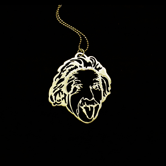 Albert Einstein tongue gold necklace by Delftia Science Jewelry