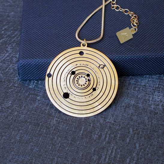 solar system gold astronomy necklace by Delftia Science Jewelry