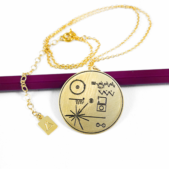 Voyager golden record necklace by Delftia sience Jewelry