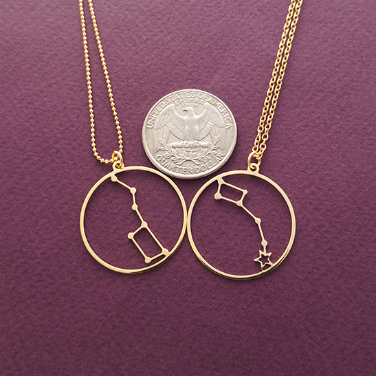 Big Dipper and Little Dipper set in gold by Delftia Science Jewelry
