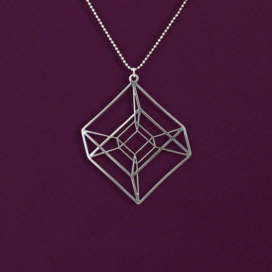 Hypercube tesseract necklace in silver by Delftia Science Jewelry