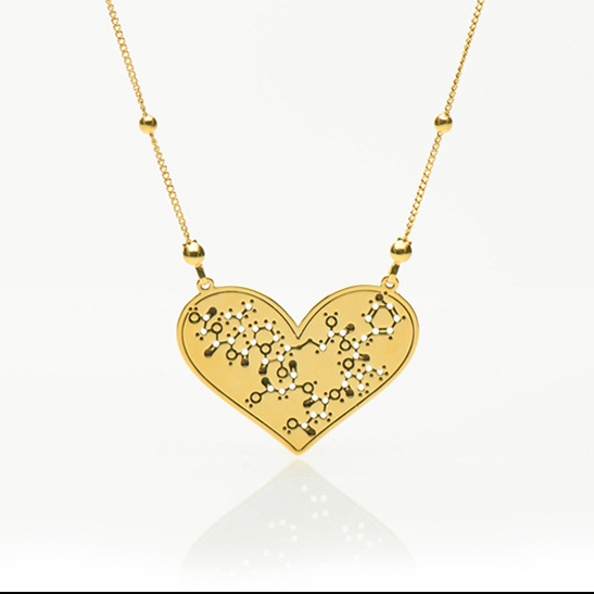 Oxytocin molecule necklace in gold by Delftia Science Jewelry