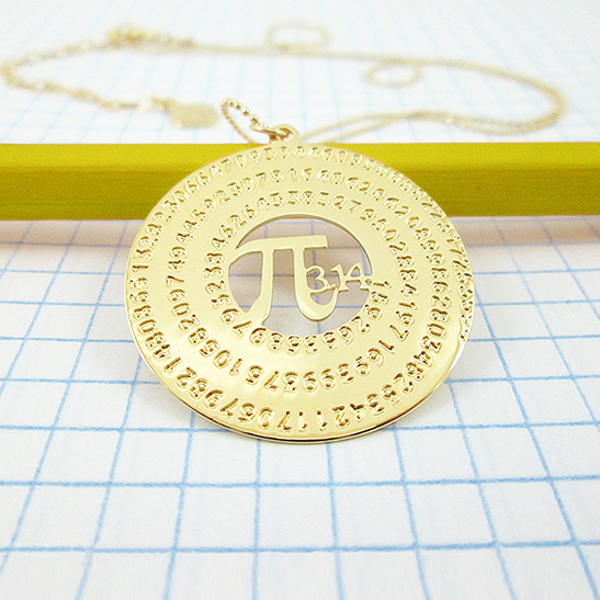 Pi math gold necklace By Delftia Science Jewelry